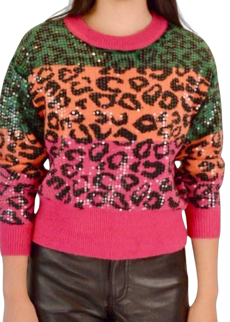Colorful sequin leopard sweater