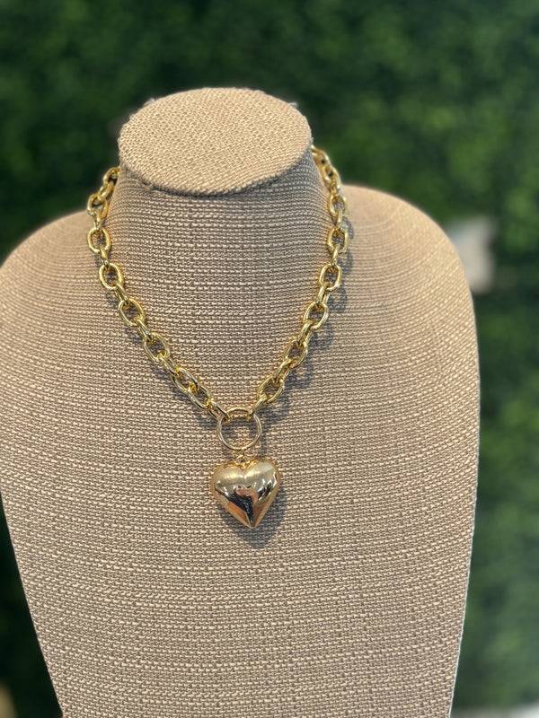 Puffy heart chain necklace