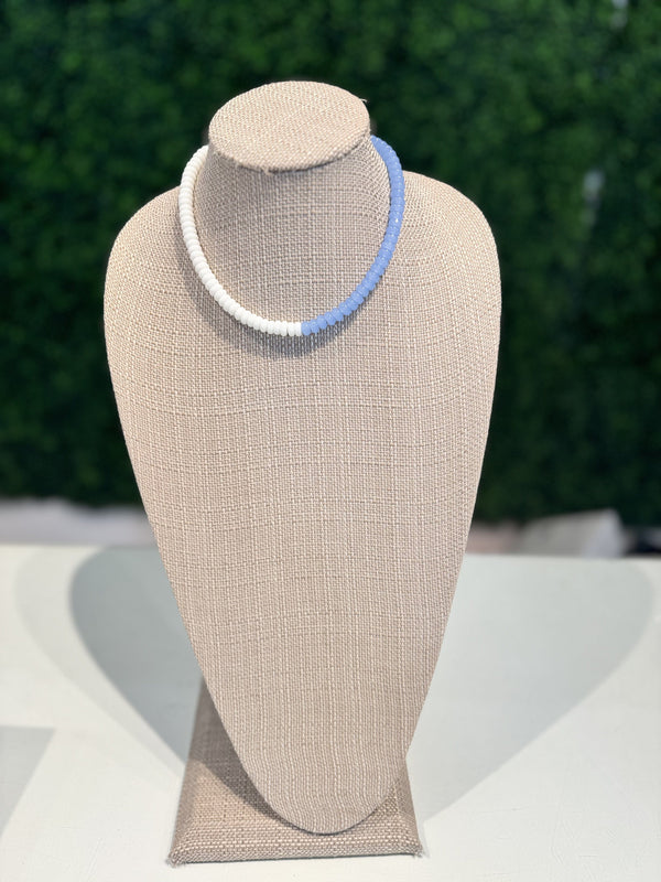 White and blue rondelle necklace