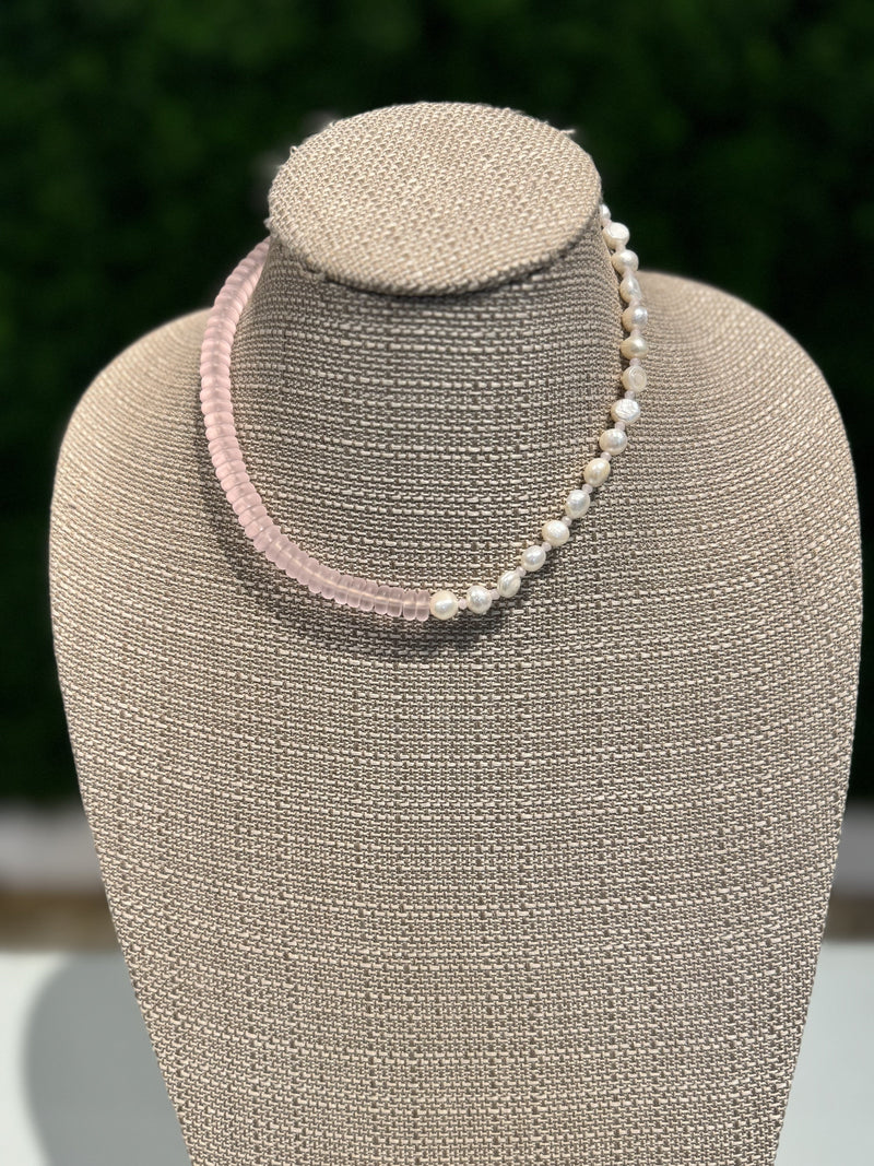 Pink Rondell and freshwater pearl necklace