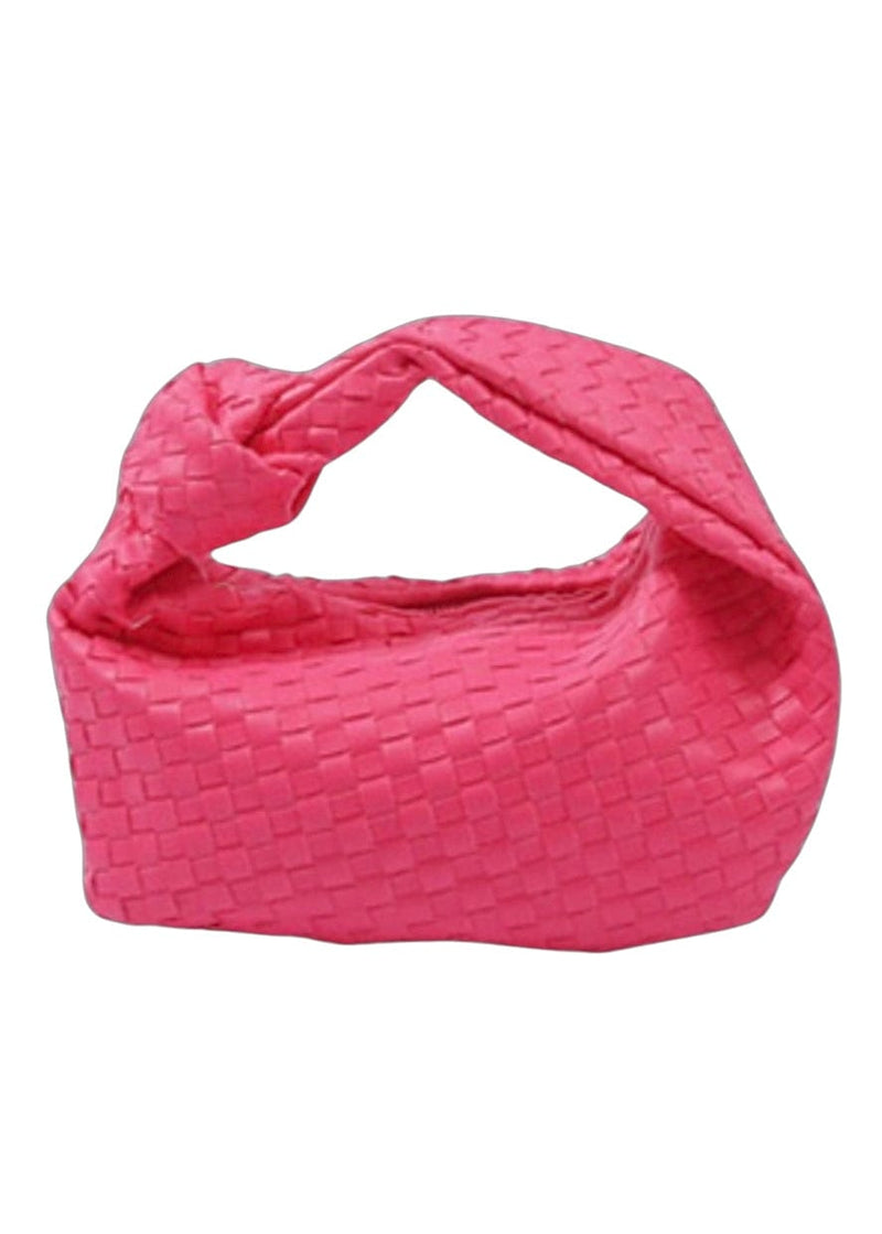 Hot pink woven bag with knotted handle