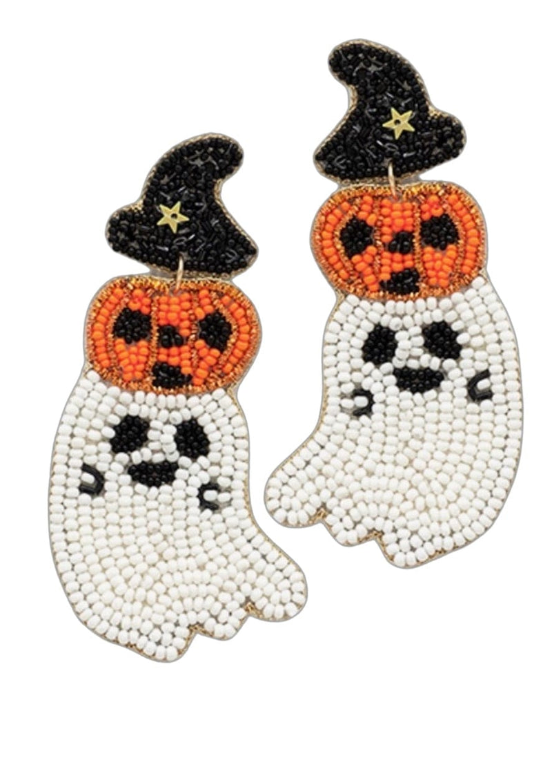 Ghost and pumpkin beaded earring