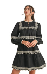 Black cream lace swing dress