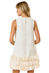 Cream tweed feathered dress