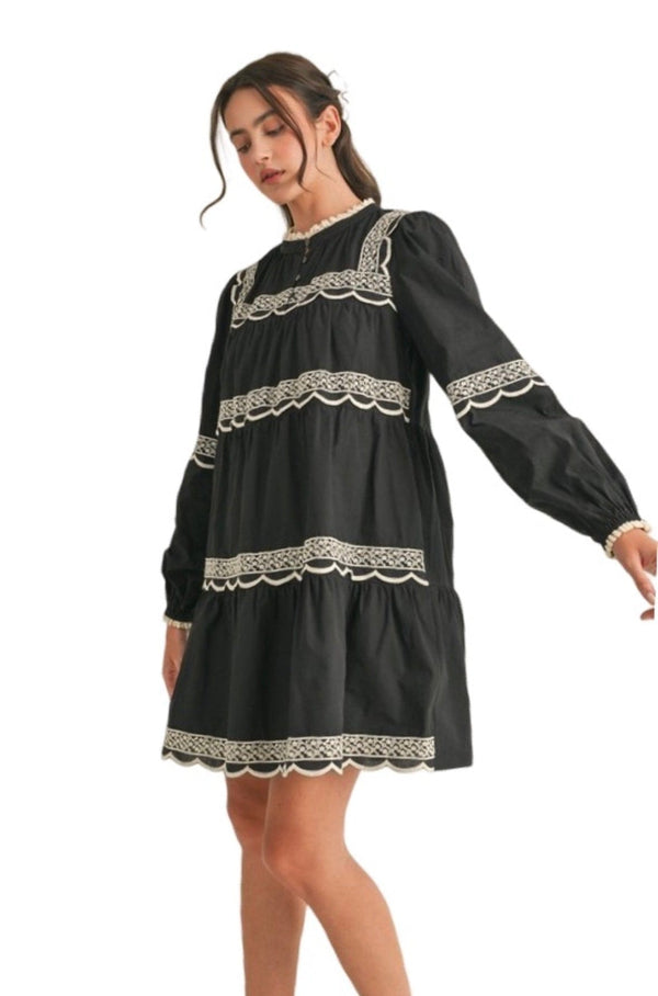 Black cream lace swing dress