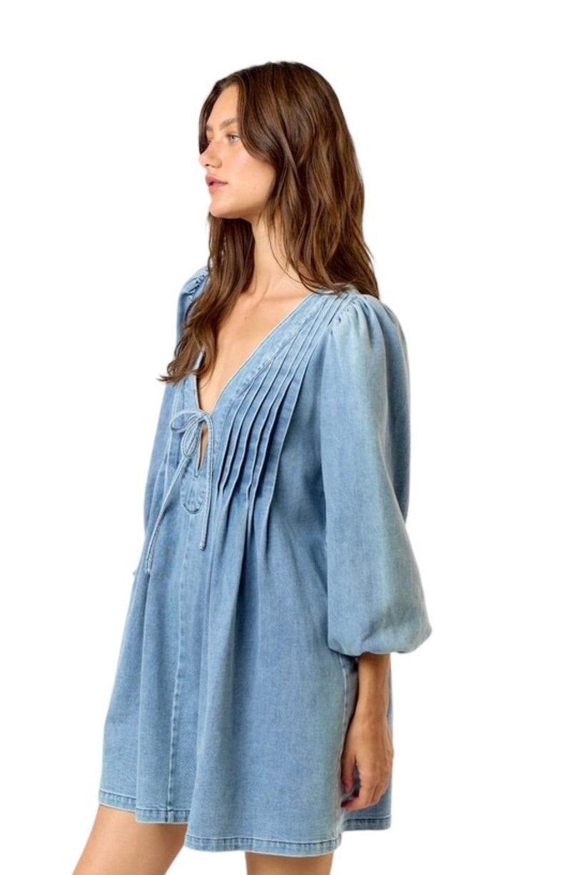 Ruffle denim swing dress