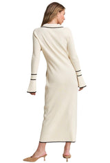 Ivory contrast collared midi dress