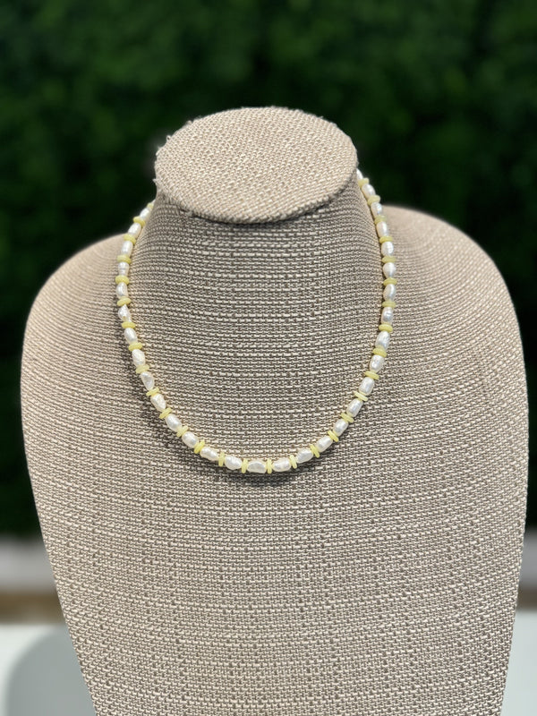 Freshwater pearl and yellow bead necklace