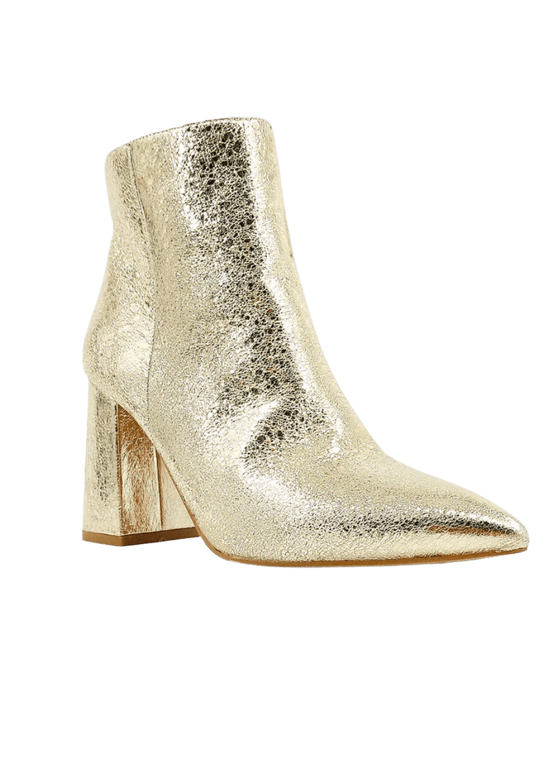 Gold metallic block heel bootie