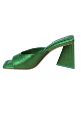 Green metallic block heel