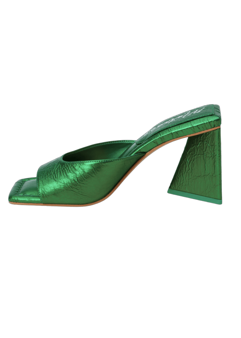 Green metallic block heel