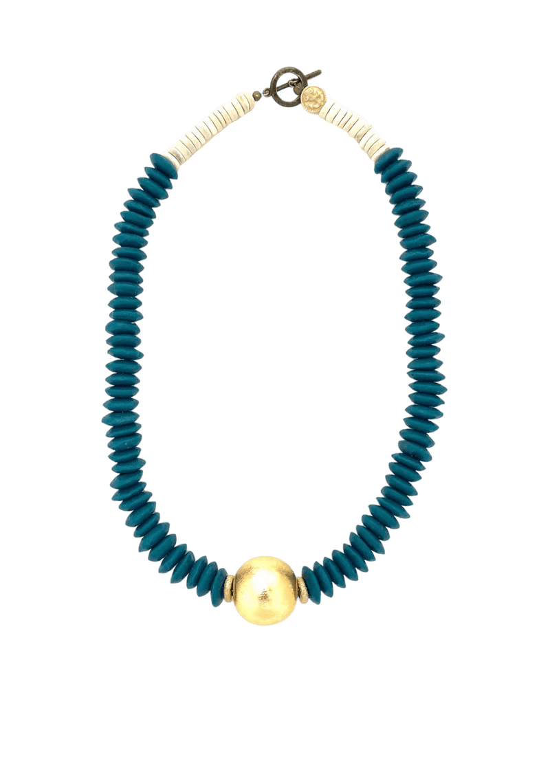 Deep blue short classic brass ball necklace