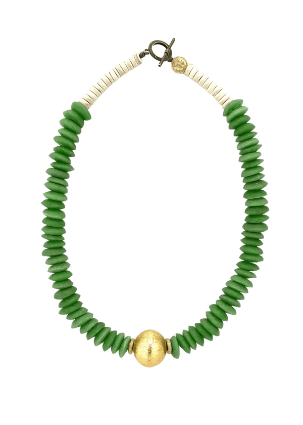 Green short classic brass ball necklace