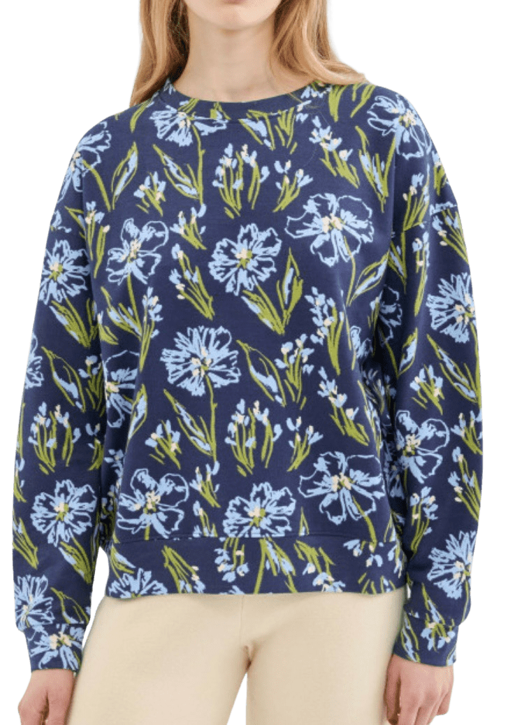 Blue floral fleece sweatshirt