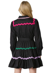 Multi color black ric rac shirt dress