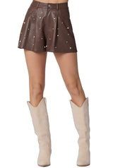 Brown leather pearl shorts