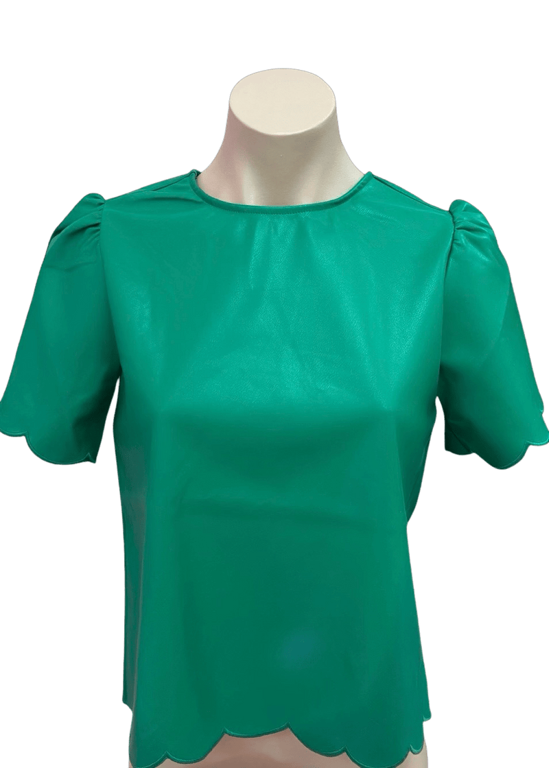 Kelly green scalloped faux leather top