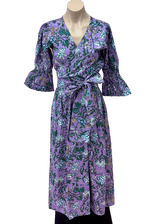 Trunk Show purple and green wrap top and skirt set