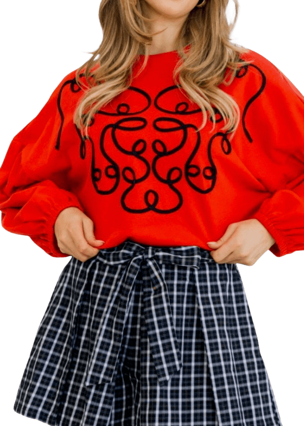 Red and black embroidered oversized sweatshirt