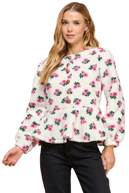 Off white floral fleece peplum top