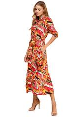 Multi abstract print midi dress