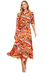 Multi abstract print midi dress