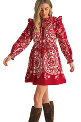 Red medallion swing dress