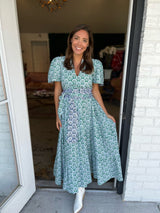 Grace reversible navy and green print maxi dress