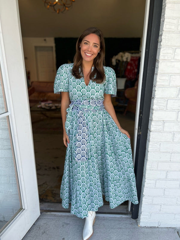 Grace reversible navy and green print maxi dress