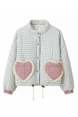 Mint plaid heart quilted jacket