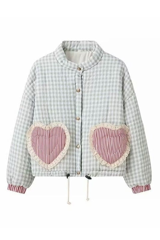 Mint plaid heart quilted jacket