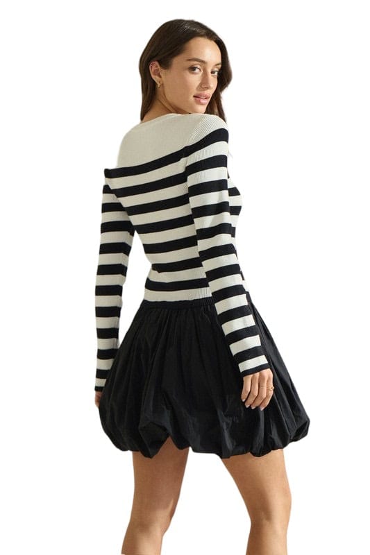 Striped balloon skirt dress