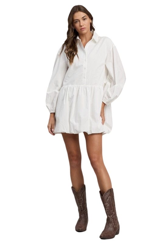 White bubble hem shirt dress