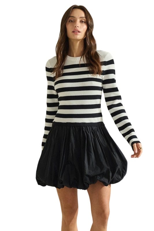 Striped balloon skirt dress