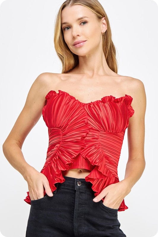 Red satin ruffle top