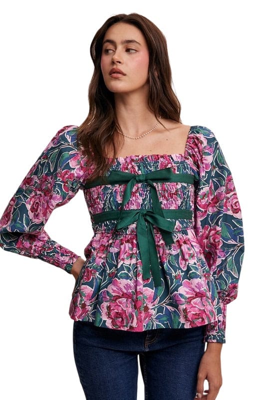 Pink and green floral blouse