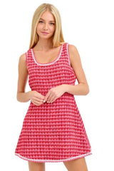 Pink and red tweed mini dress