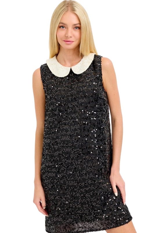 Black sequin collar mini dress