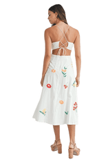 White embroidered open back dress