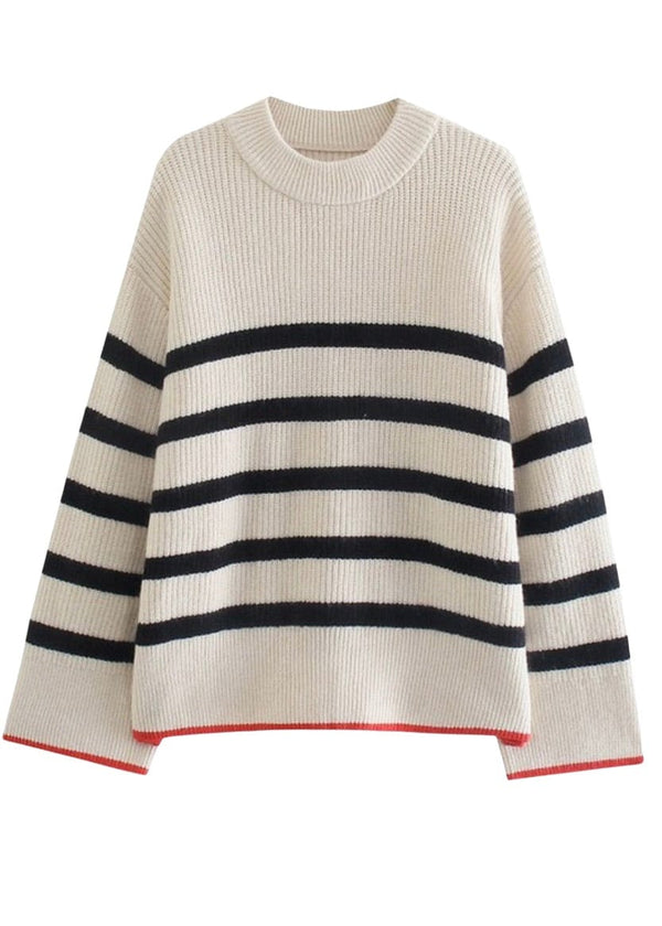 Cream and black striped knit sweater