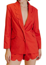 Orange red scalloped blazer