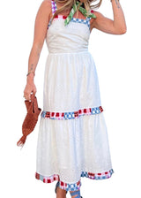 White gingham patchwork midi dress