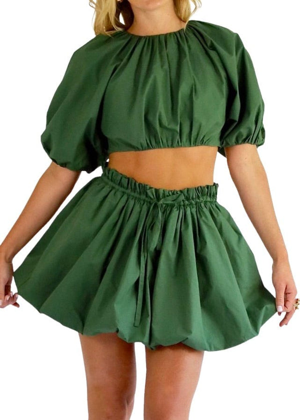 Forest green poplin cropped top and bubble skirt set