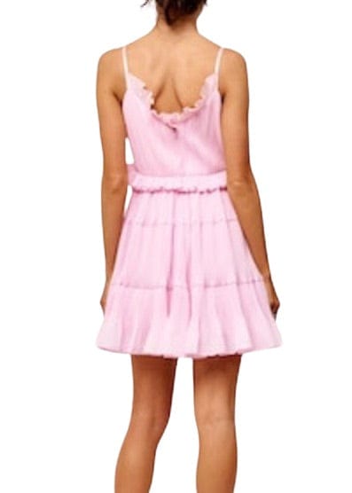 Light pink ruffle pleated mini dress