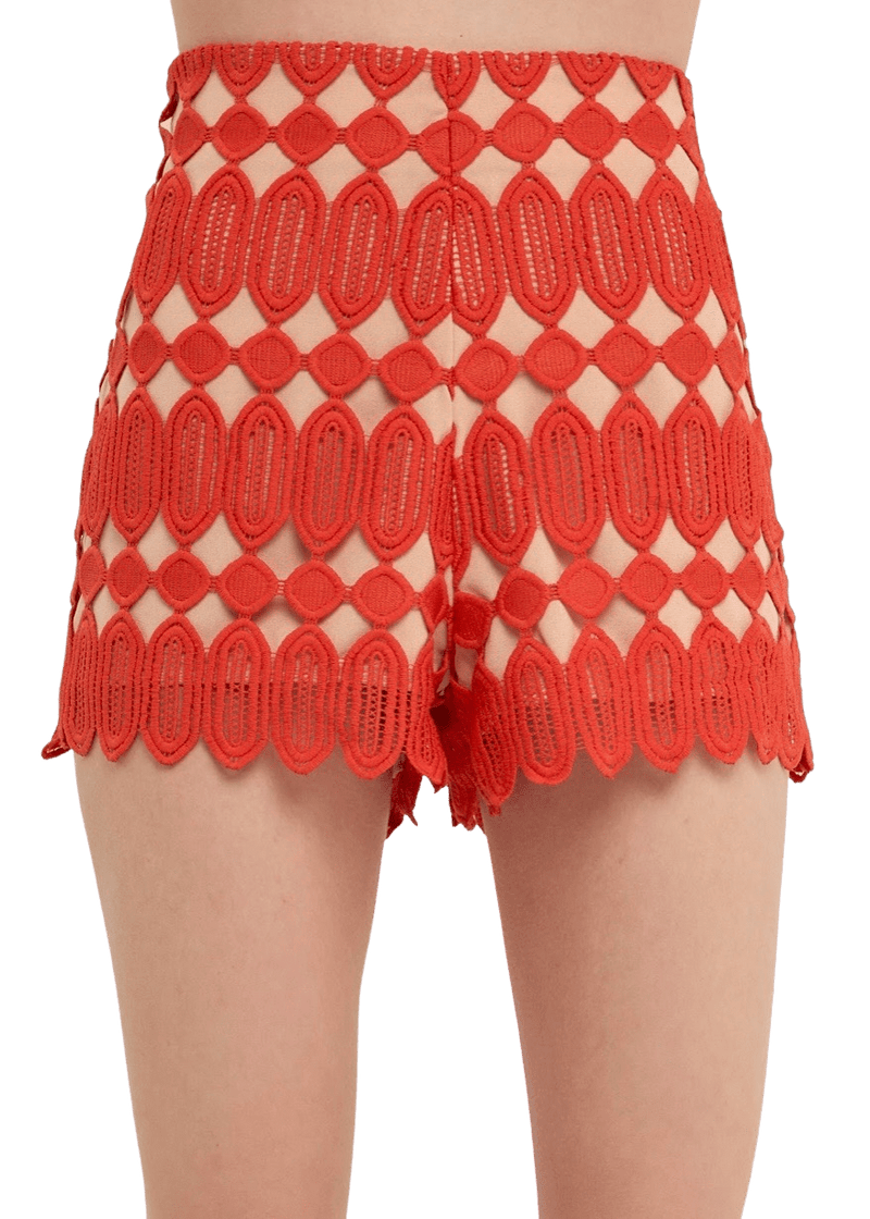 Orange crochet patterned shorts