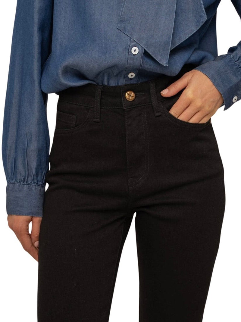 Black Sophie brass button flare jeans