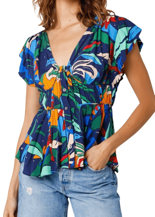 Navy multi print button front top
