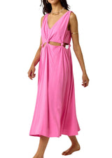 Bubblegum pink knotted waist midi dress