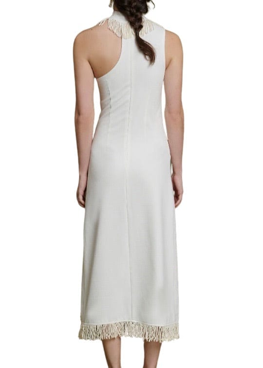 Pearled white Simone fringe dress