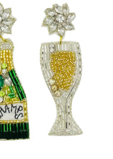 Champagne glass and bottle beaded earring